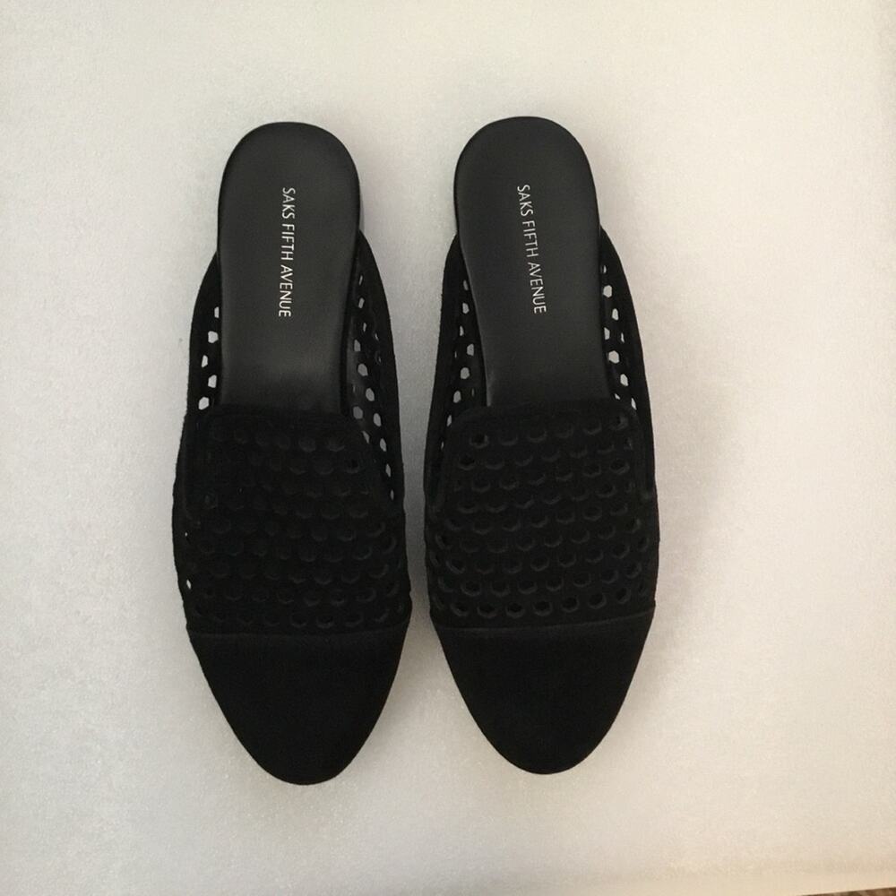 Saks Fifth Black Slide On Leather Flats